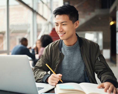 Student working on laptop
